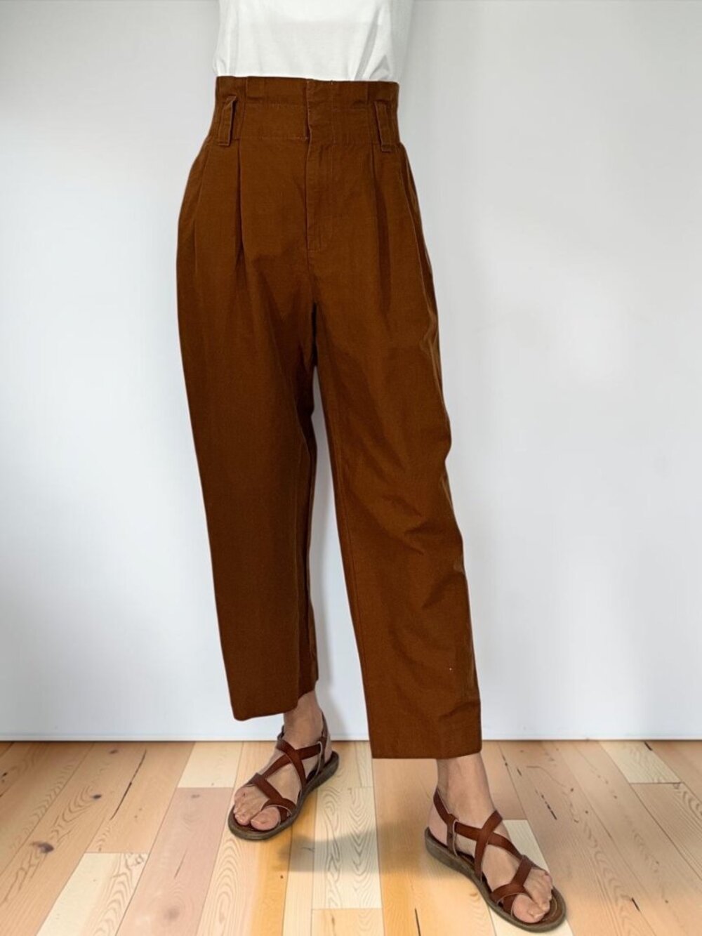 Zara Linen Cotton High Rise Tapered Pant XS Brown Paperbag Waist - Picture 16 of 16